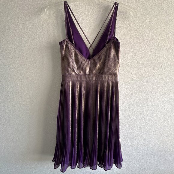 Karen Millen Purple Metallic Plisse Pleated Mini Dress Crisscross Straps Sz 6 - Picture 11 of 14